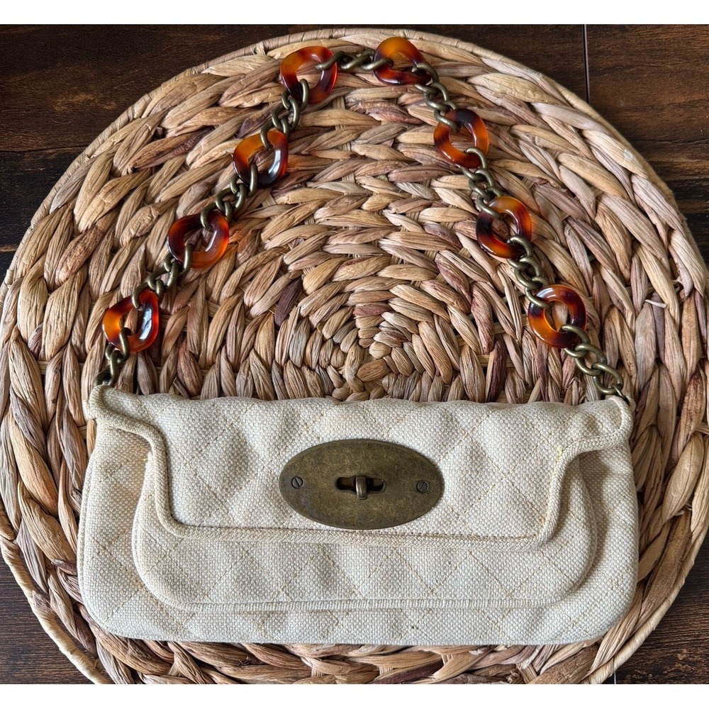 Steve Madden Y2K Quilted Shoulder Bag Tortoise Chain Strap Tan